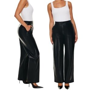 Aritzia Babaton High Waist Faux Vegan Leather Wide Leg Black Agency Pant 00
